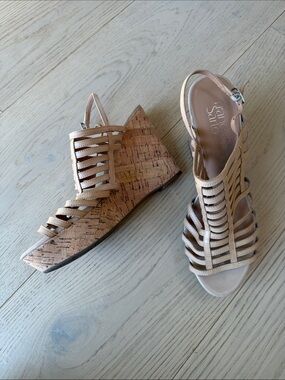 Franco Sarto  Beige Strappy Cork Wedge Sandals size 10
